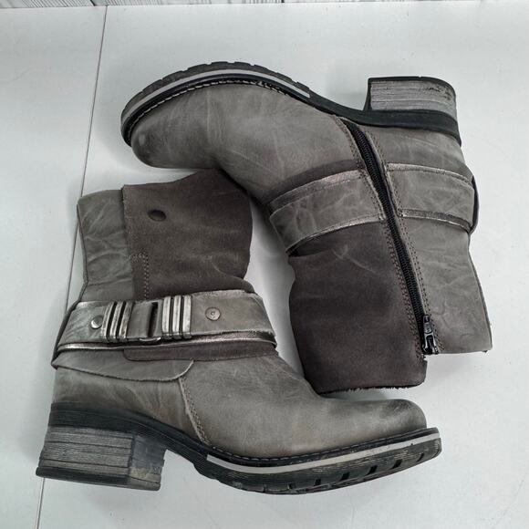 Dromedaris Boots Womens 40 Kikka Side Zip Biker Ankle Bootie Grey Leather Heels - Picture 4 of 8